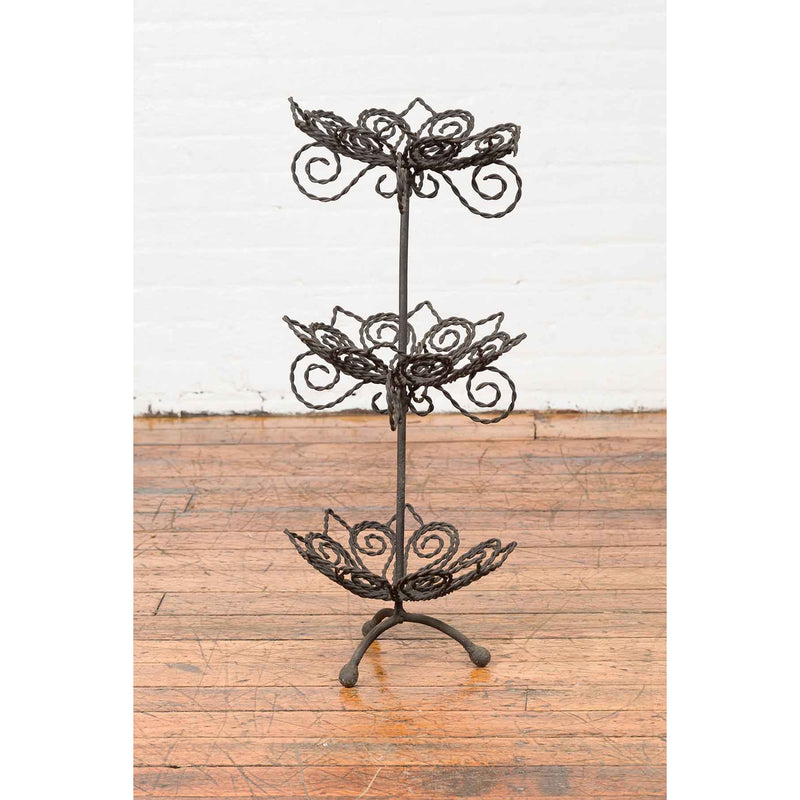 Vintage Bronze Three-Tiered Stand with Dark Patina and Scrolled Motifs-Custom Bronze Statues & Fountains for Sale-Randolph Rose Collection