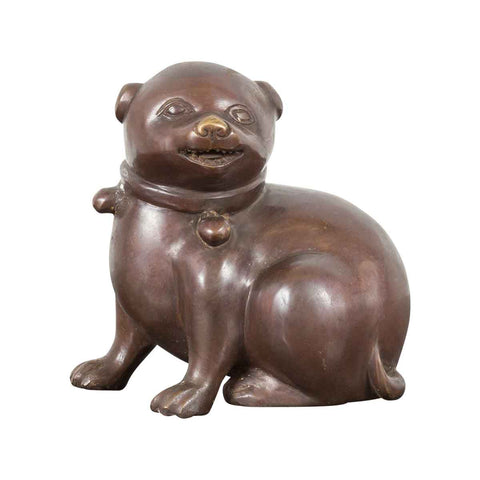Petite Taisho Style Bronze Puppy Dog Sculpture in the Manner of the Hirado Puppy
