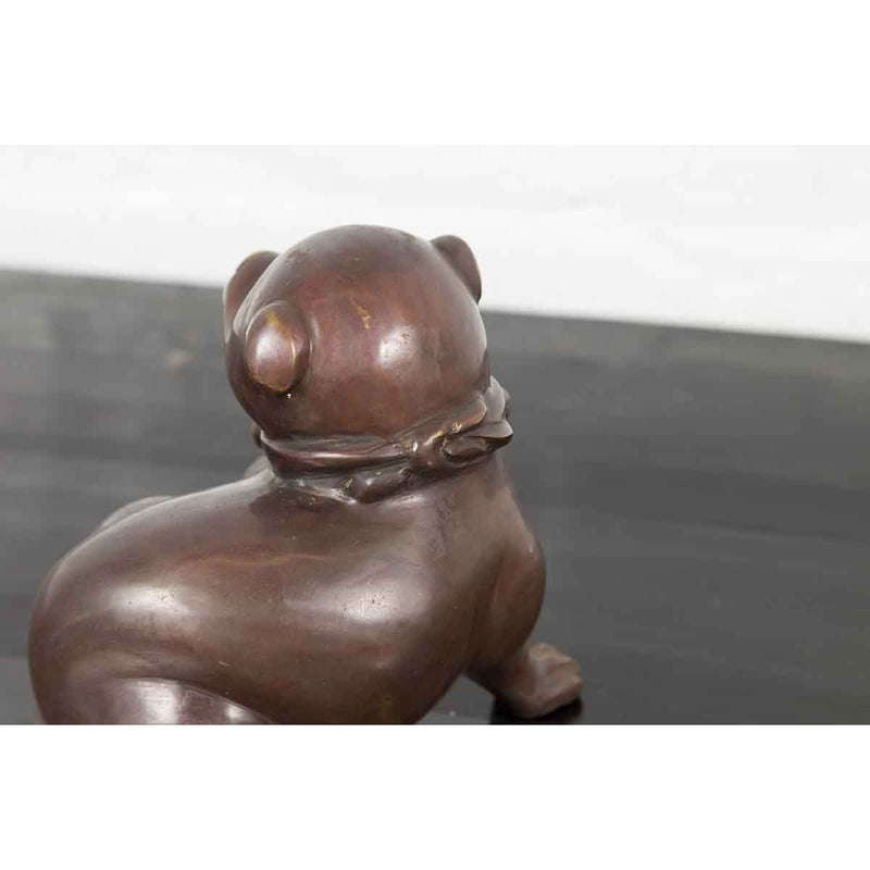 Petite Taisho Style Bronze Puppy Dog Sculpture in the Manner of the Hirado Puppy-Custom Bronze Statues & Fountains for Sale-Randolph Rose Collection