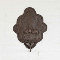 Vintage Bronze Candle Sconce with Rabbits and Bamboo in Dark Patina