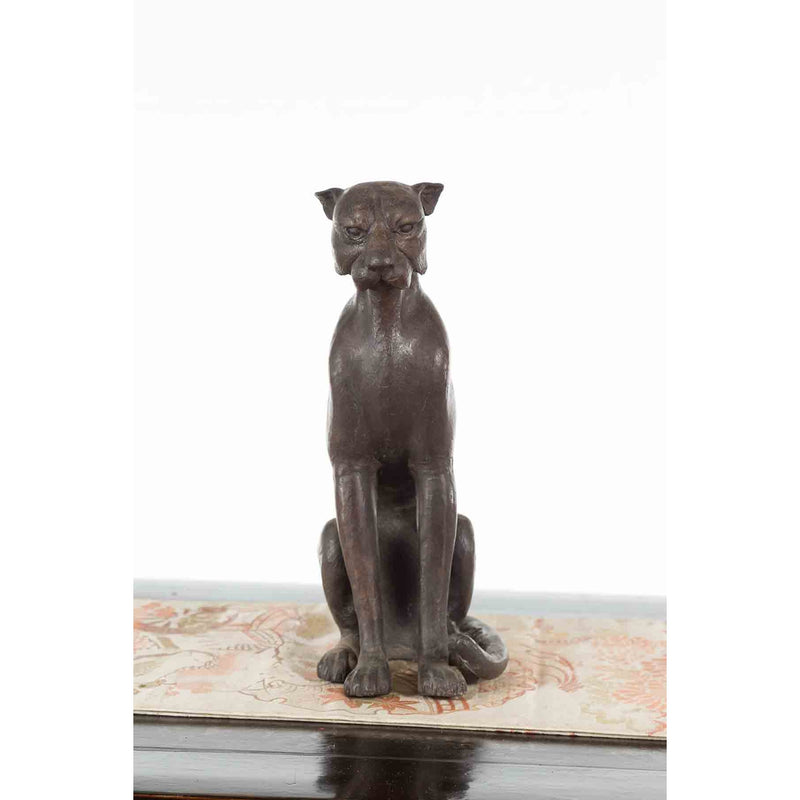 Vintage Lost Wax Cast Bronze Statue of a Sitting Cat with Bronze Patina-Custom Bronze Statues & Fountains for Sale-Randolph Rose Collection