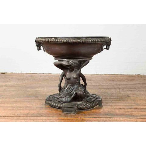 Vintage Bronze Greco-Roman Style Allegory of the Summer Planter with Dark Patina