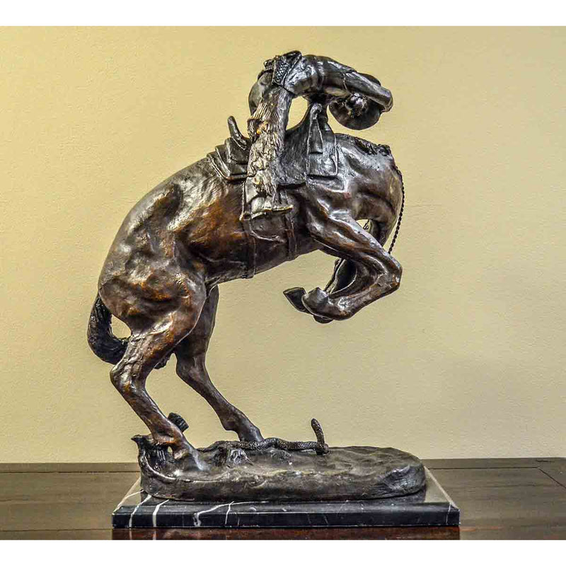 Frederic Remington Rattlesnake Cowboy on Marble Base-Custom Bronze Statues & Fountains for Sale-Randolph Rose Collection