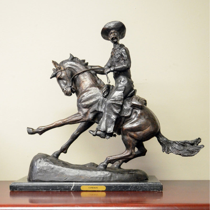 Frederic Remington's Cowboy on Marble base-Custom Bronze Statues & Fountains for Sale-Randolph Rose Collection
