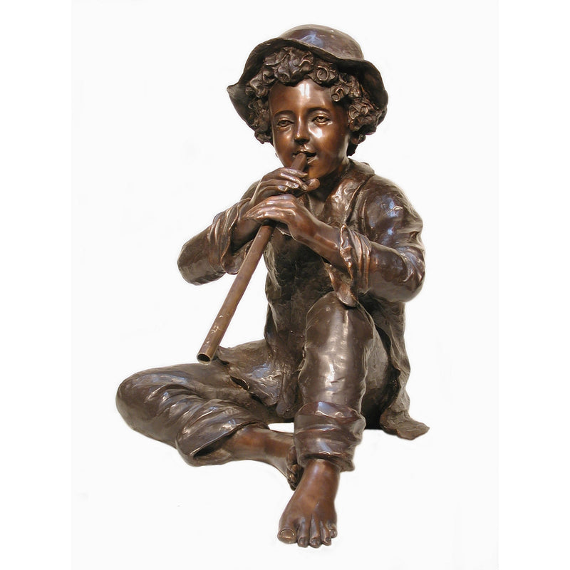 Boy Sitting Playing Flute-Custom Bronze Statues & Fountains for Sale-Randolph Rose Collection