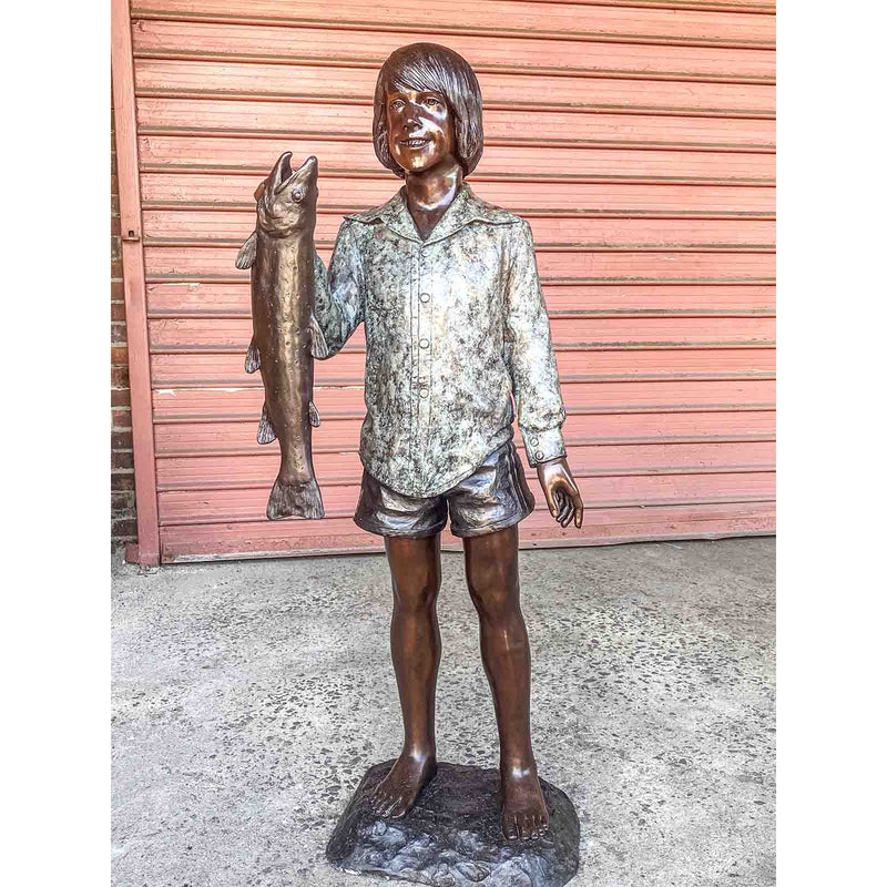 Custom Boy Holding Fish-Custom Bronze Statues & Fountains for Sale-Randolph Rose Collection