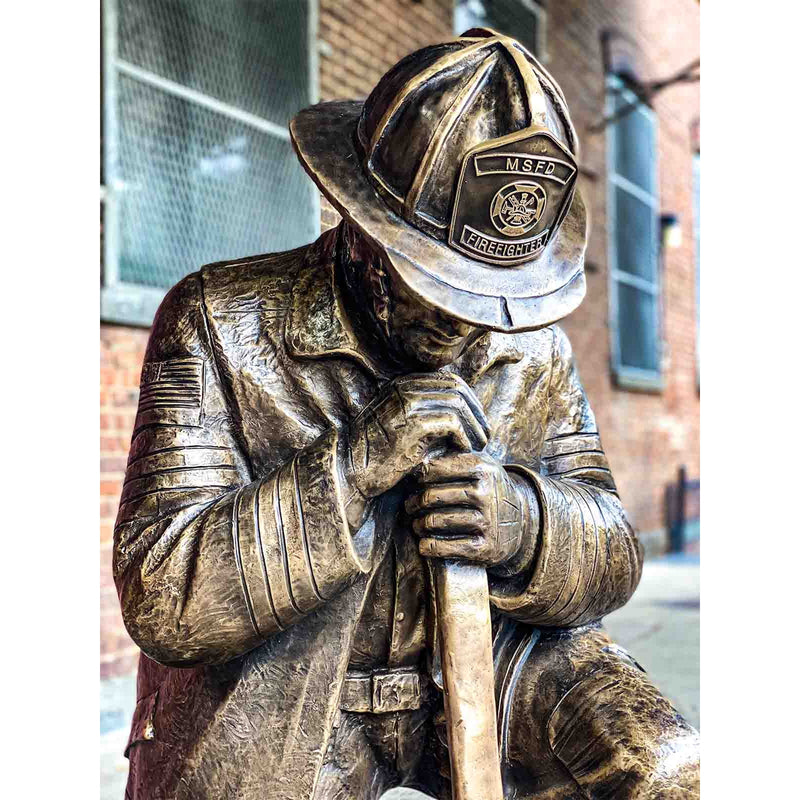 Moment of Silence, Custom Fireman Holding Axe-Custom Bronze Statues & Fountains for Sale-Randolph Rose Collection