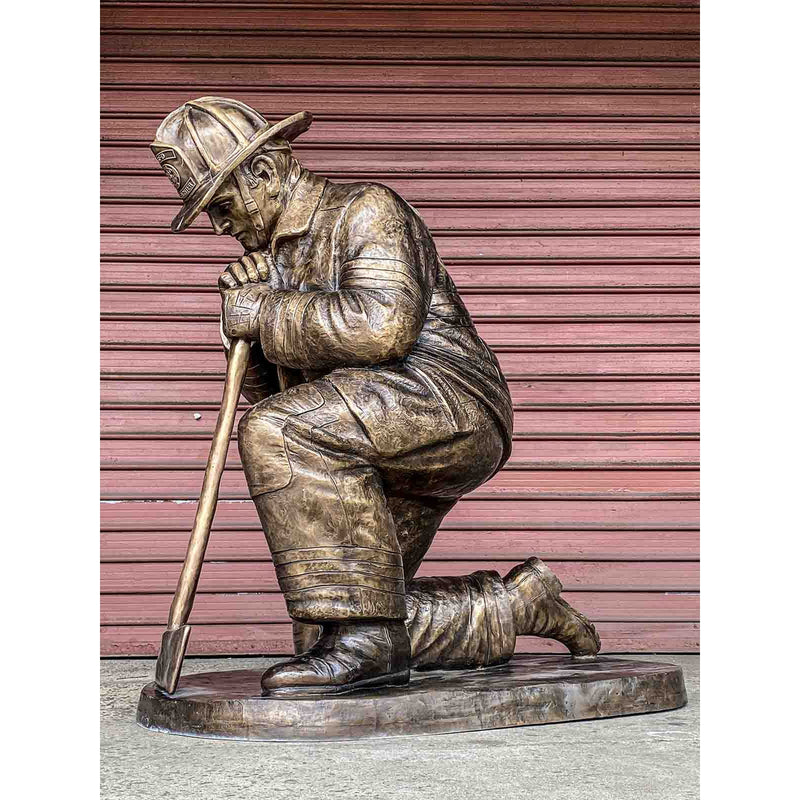 Moment of Silence, Custom Fireman Holding Axe-Custom Bronze Statues & Fountains for Sale-Randolph Rose Collection