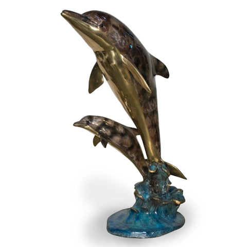 Double Dolphin Swimming Bronze Fountain