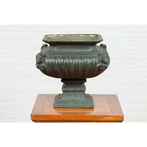 Bronze Planter with Figures, Gadroon Motifs and Verde Patina