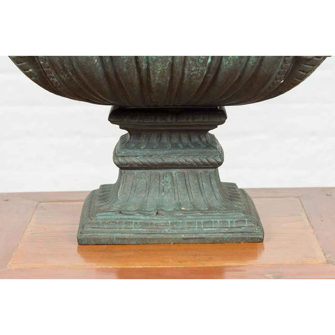 Bronze Planter with Figures, Gadroon Motifs and Verde Patina