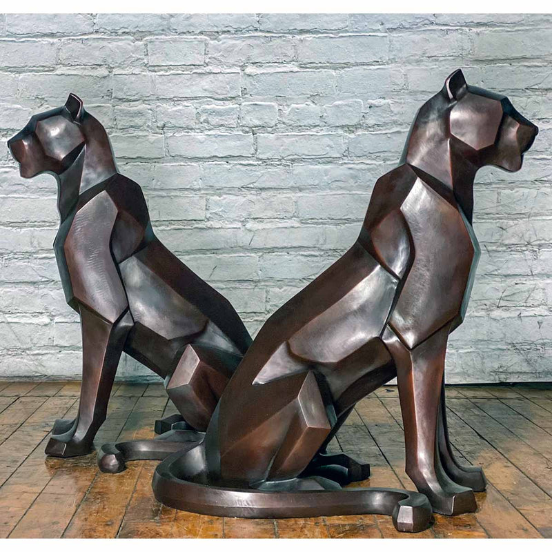 Custom Bronze Pair of Modern Sitting Mountain Lions-Custom Bronze Statues & Fountains for Sale-Randolph Rose Collection