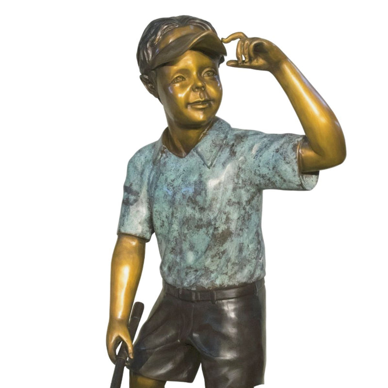 Stroke of Genius with Hand on Visor - Boy-Custom Bronze Statues & Fountains for Sale-Randolph Rose Collection