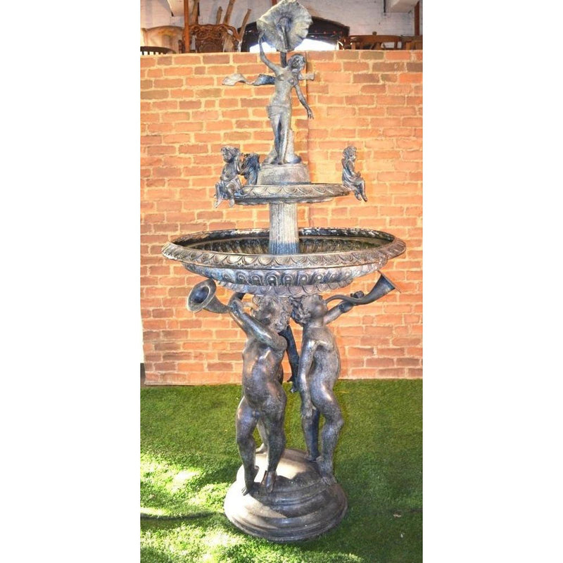 Bronze Cherub Fountain Blowing Horns