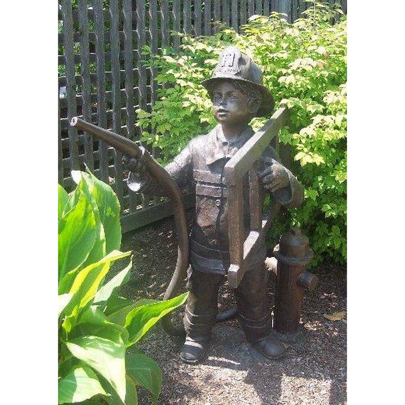 Bronze Statue of a Young Boy Fireman - Fountain