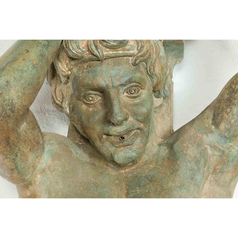 Vintage Bronze Greco-Roman Style Telamon Term Fountain with Verdigris Patina-Custom Bronze Statues & Fountains for Sale-Randolph Rose Collection