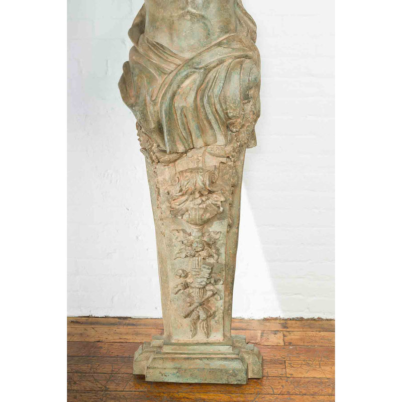 Vintage Bronze Greco-Roman Style Telamon Term Fountain with Verdigris Patina-Custom Bronze Statues & Fountains for Sale-Randolph Rose Collection