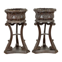 Tall Vintage Bronze European Style Tripod Planter with Raised Floral Motifs-Custom Bronze Statues & Fountains for Sale-Randolph Rose Collection