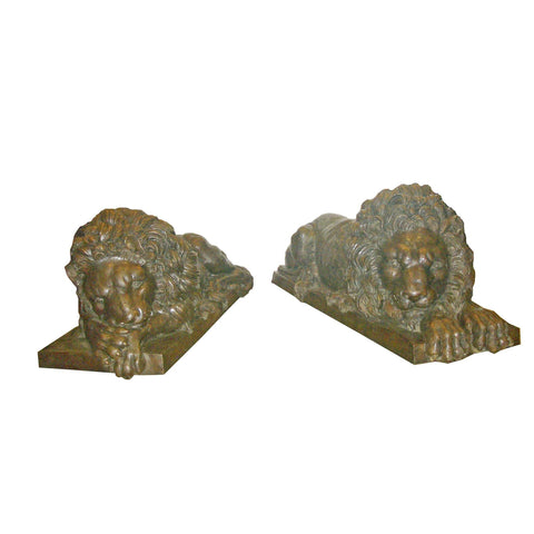 Pair of Sleeping Bronze Lion Statues