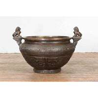 Bronze Planter with Foo Dog Guardian Lions and Meander Motifs