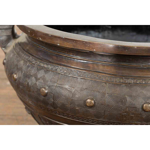 Bronze Planter with Foo Dog Guardian Lions and Meander Motifs