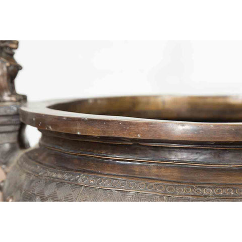 Bronze Planter with Foo Dog Guardian Lions and Meander Motifs