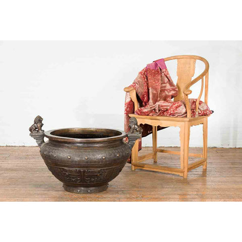 Bronze Planter with Foo Dog Guardian Lions and Meander Motifs