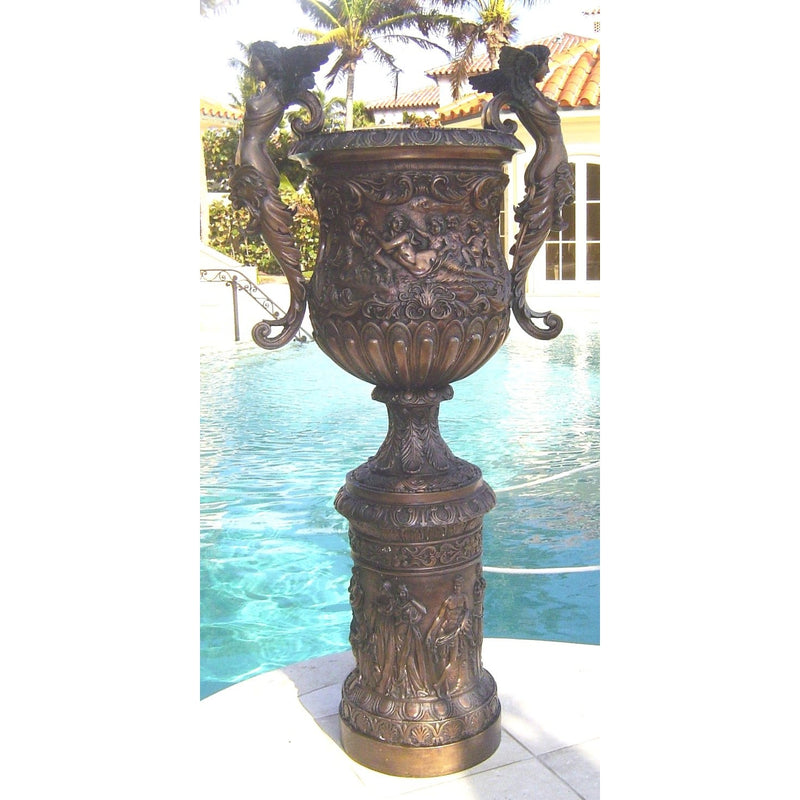 Bronze Urn with Double Angel Handles Bronze Statue