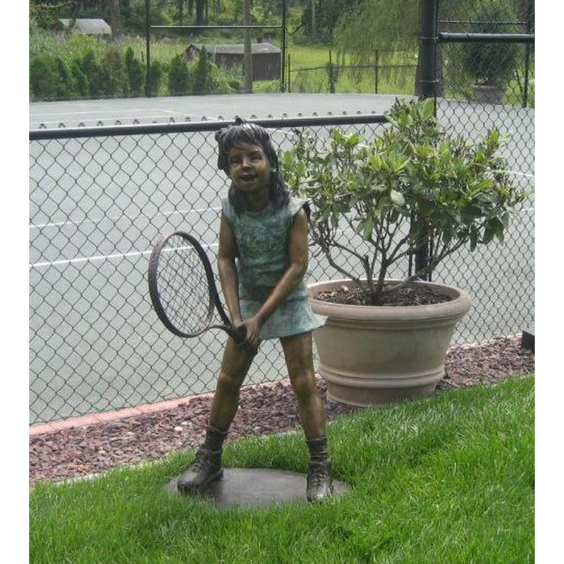 Bronze Sports Statue of a Girl Playing Tennis