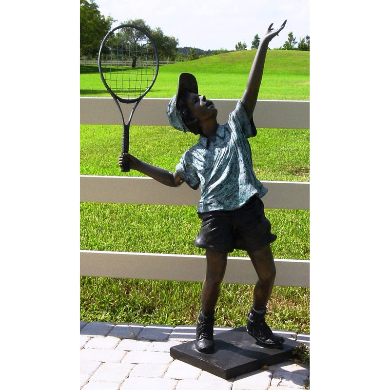 Bronze Sports Statue of a Boy Playing Tennis
