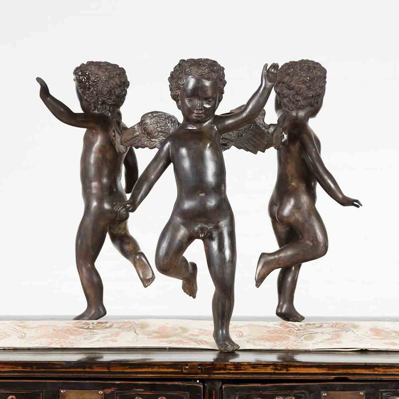 Vintage Cast Bronze Dancing Cherubs Coffee Table Base with Dark Patina-Custom Bronze Statues & Fountains for Sale-Randolph Rose Collection