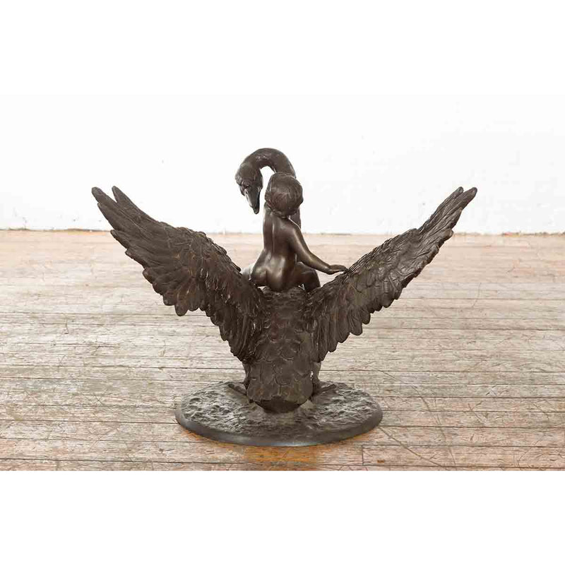 Vintage Greco Roman Style Bronze Sculpture of a Chubby Putto Riding a Swan-Custom Bronze Statues & Fountains for Sale-Randolph Rose Collection