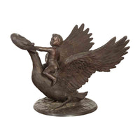 Vintage Greco Roman Style Bronze Sculpture of a Chubby Putto Riding a Swan