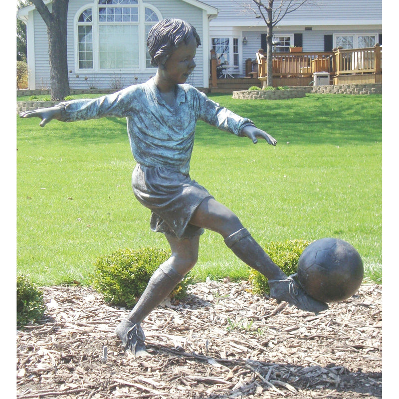 Bronze Sports Statue of a Boy Playing Soccer