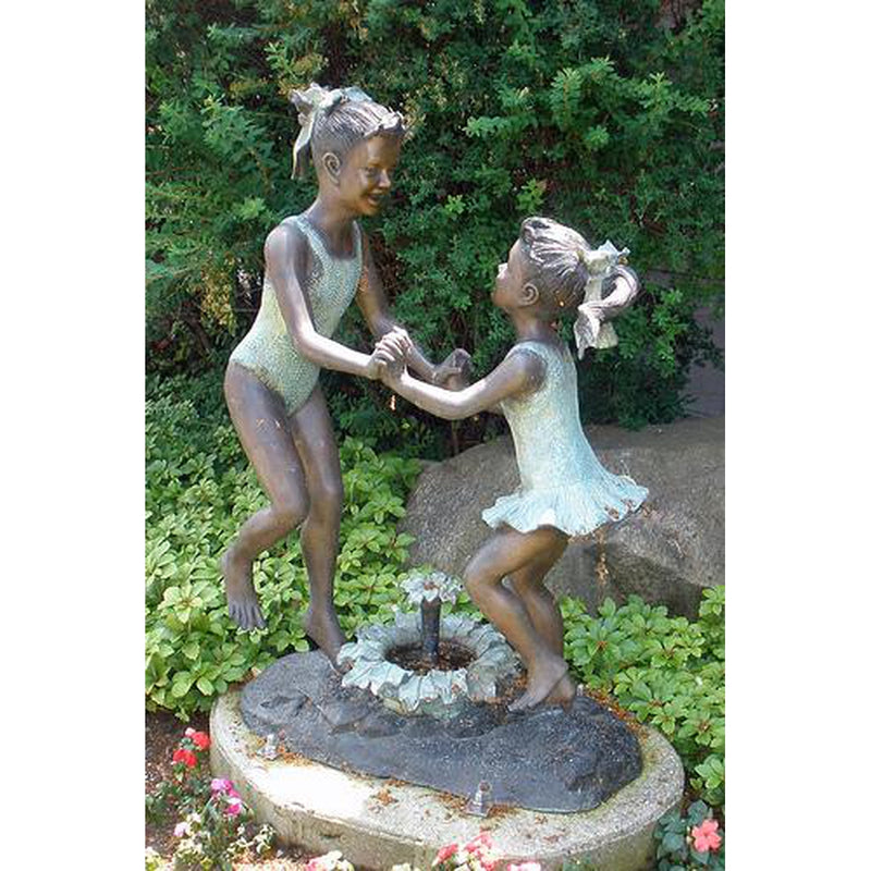 Bronze Statue of  Two Girls in SwimSuits Playing Fountain