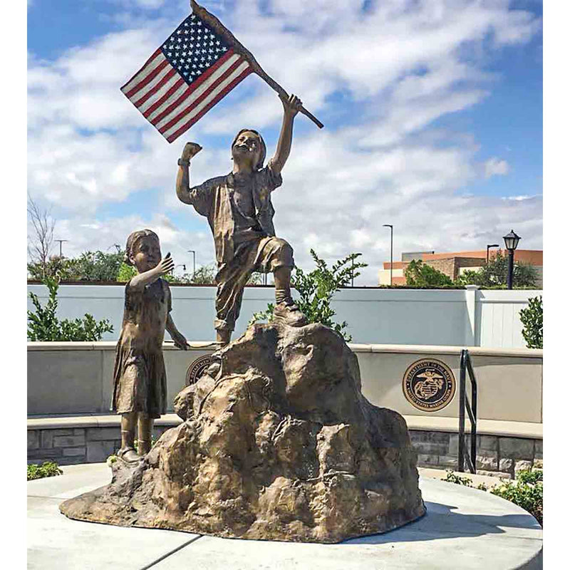 Children Holding American Flag Bronze Statue | Randolph Rose
