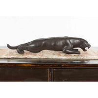 Vintage Cast Bronze Sculpture of Skulking Jaguar on the Prowl with Dark Patina