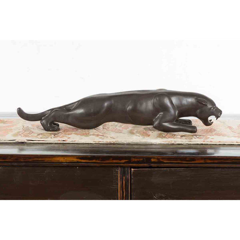 Vintage Cast Bronze Sculpture of Skulking Jaguar on the Prowl with Dark Patina-Custom Bronze Statues & Fountains for Sale-Randolph Rose Collection