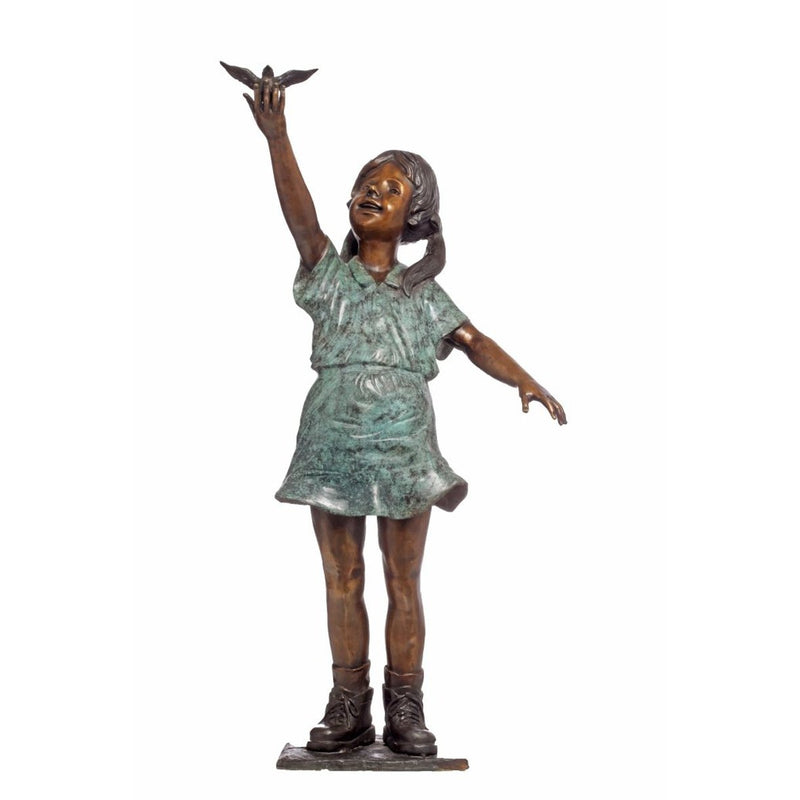 Bronze Statue of a Girl Releasing a Bird or Butterfly into the Sky
