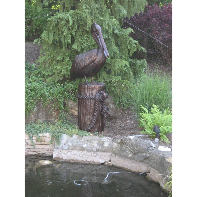 Bronze Statue of a Pelican on Pylon with Fish in Mouth- Fountain