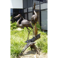 Bronze Fountain of Two Blue Herons on Tree Stump