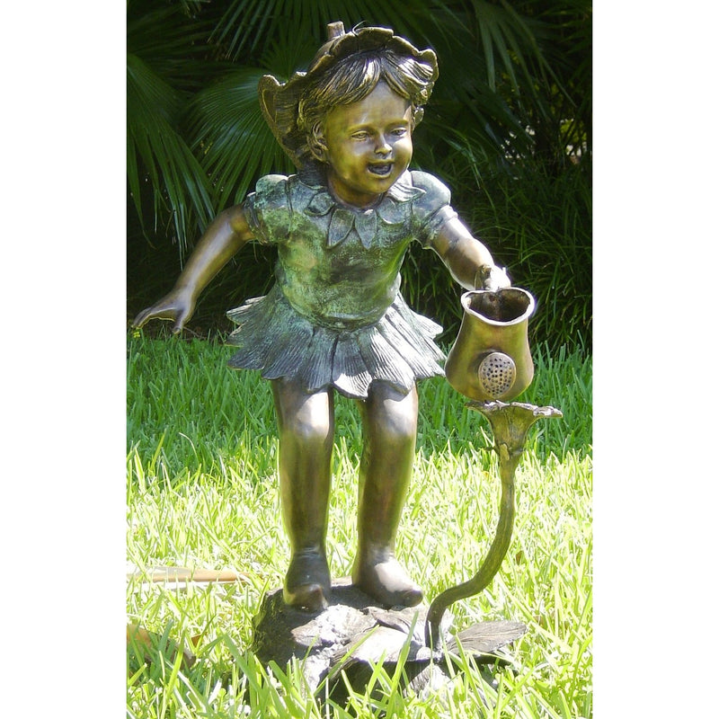 Bronze Fairy Statue and Bronze Fairy Fountain with Watering Can