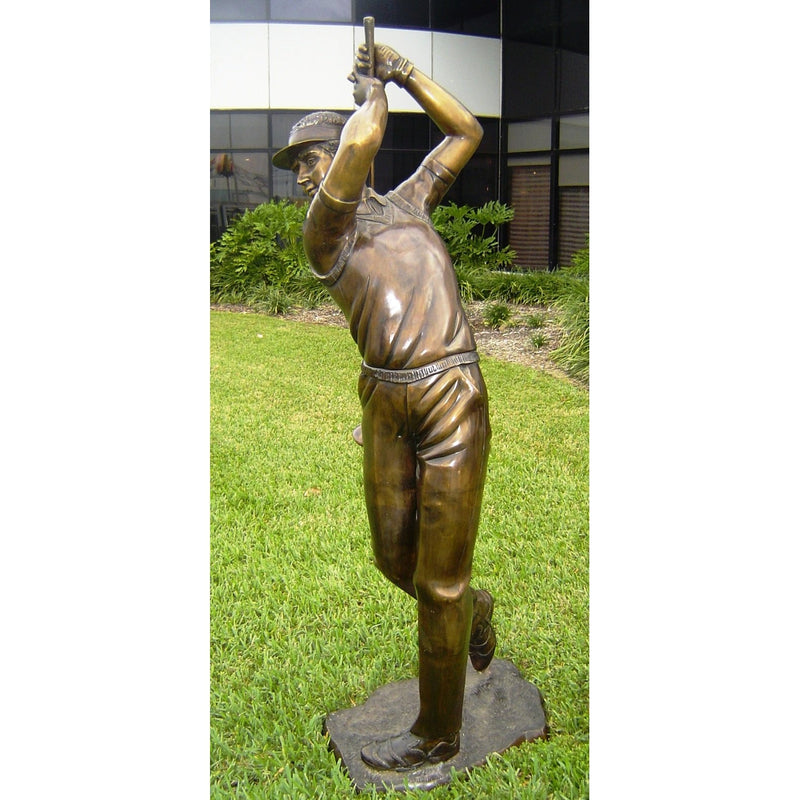Bronze Male Golfer Statue Hitting Down the Fairway