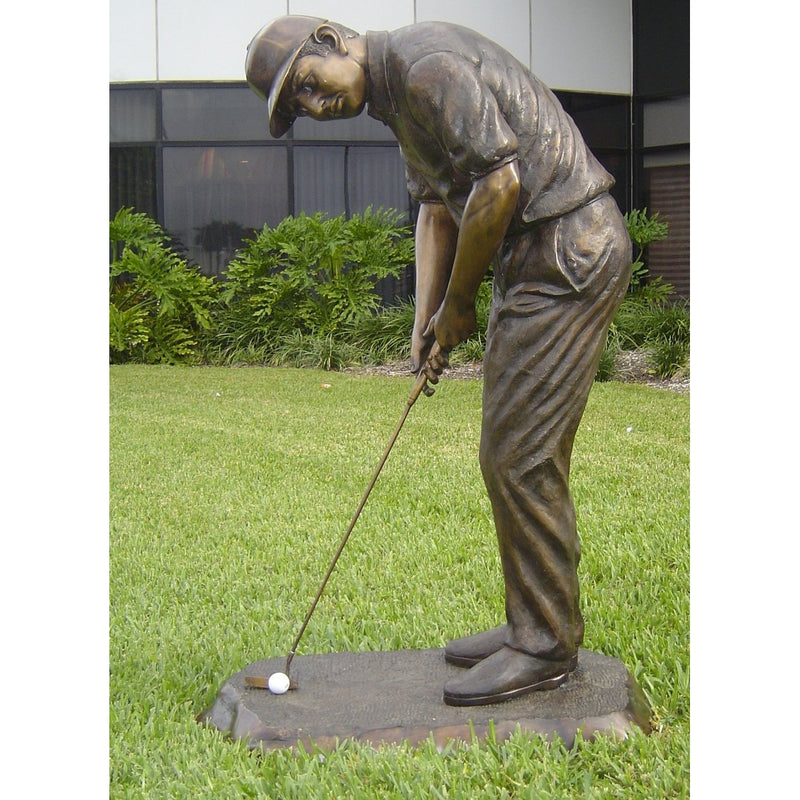 Bronze Male Golfer Statue Sinking the Winning Putt