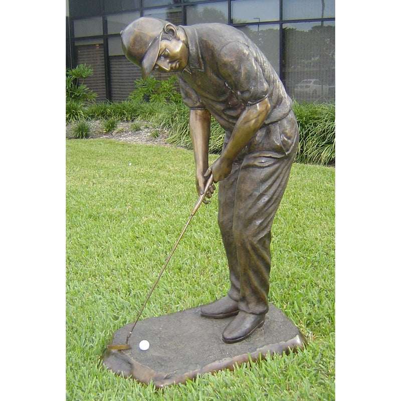 Bronze Male Golfer Statue Sinking the Winning Putt