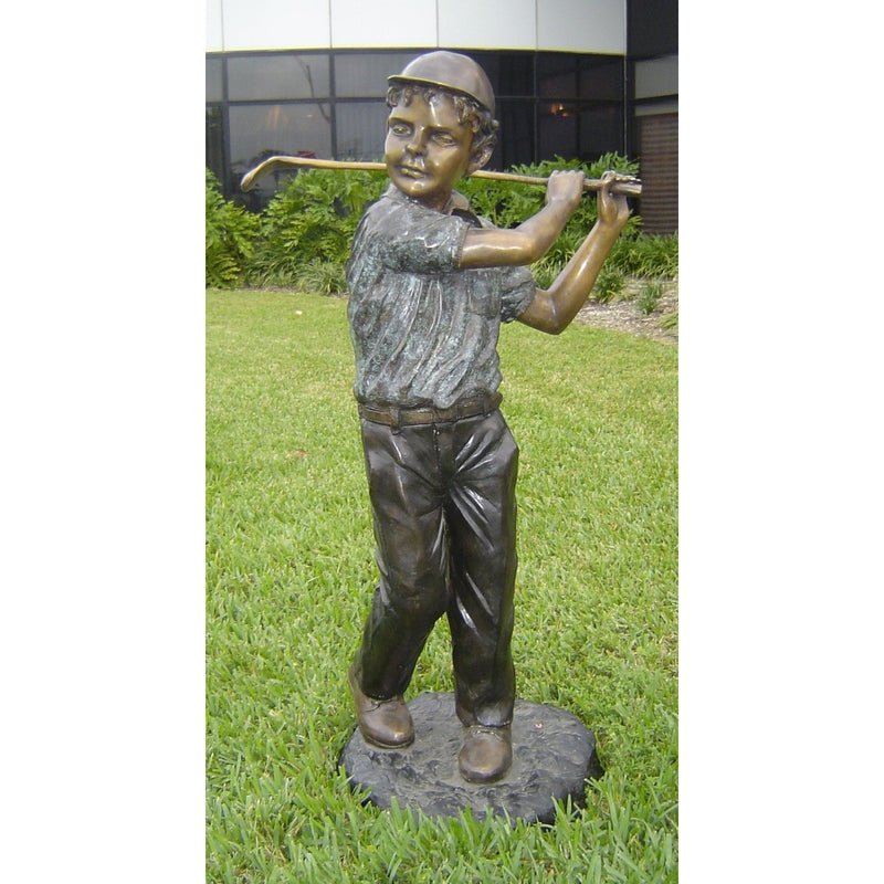 Bronze Statue of a Boy Playing Golf