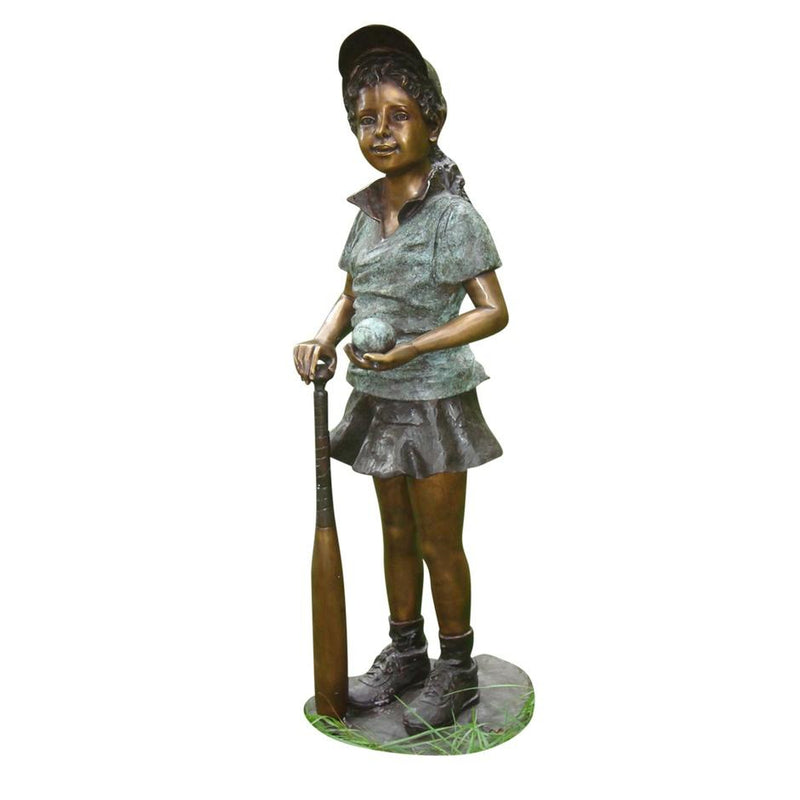 Bronze Sports Statue of a Girl Softball Batter
