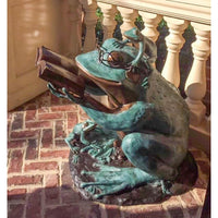 Bronze Frog Statue Reading Book