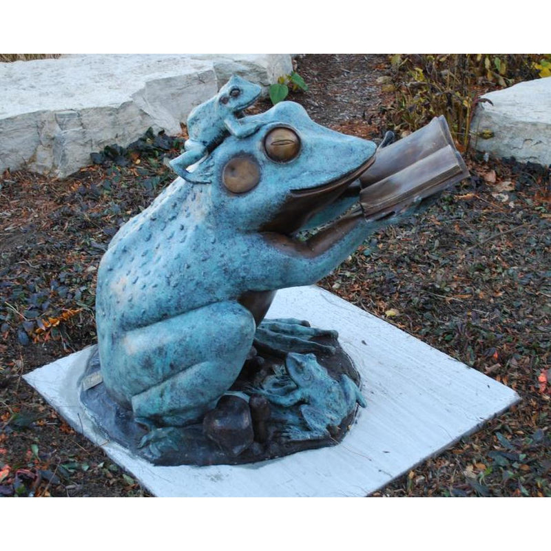 Frog Prince Reading Book Bronze Sculpture