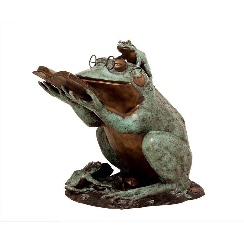 Frog Prince Reading Book Bronze Sculpture Wearing Glasses